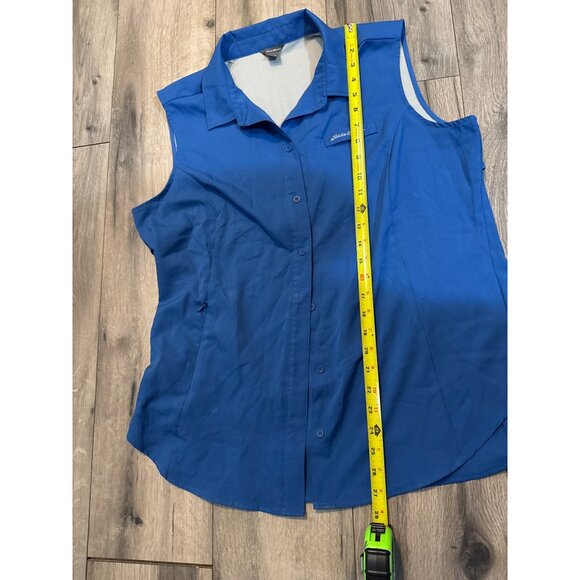 Eddie Bauer Womens Blue Sleeveless Button-Down Shirt Large Polyester - Picture 8 of 12